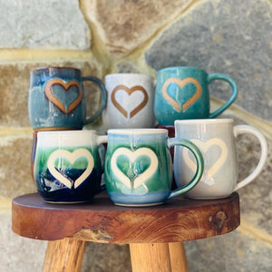 Colorful handmade heart mugs 